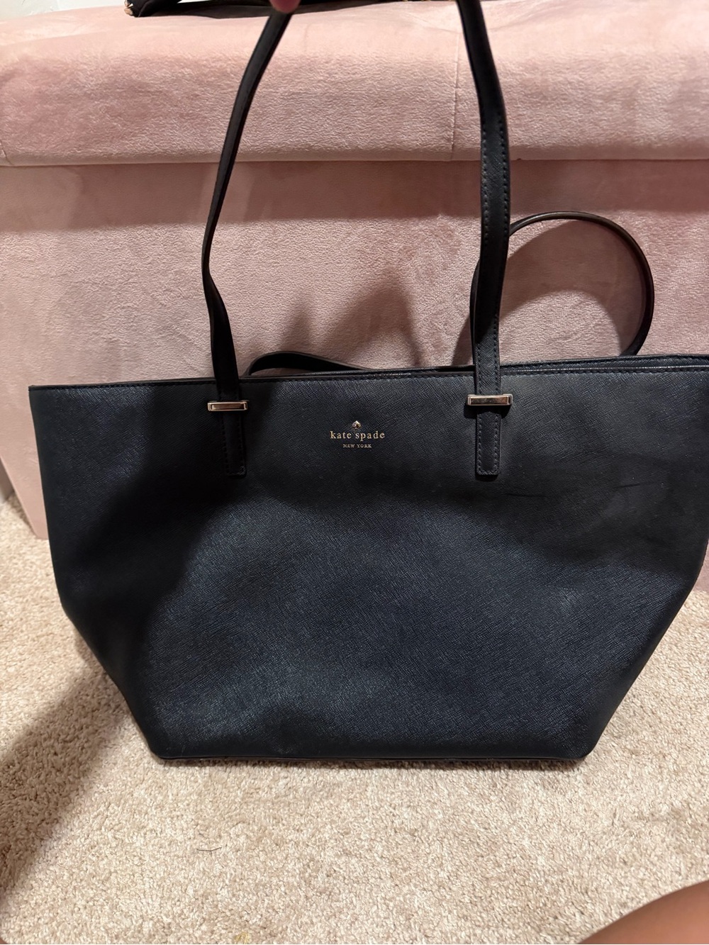 kate spade Black Saffiano Leather Tote with Gold Logo